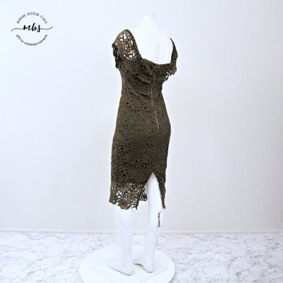 Stylestalker Thalia Lace Off Shoulder Crochet Midi Dress Green Women XS - Picture 4 of 11